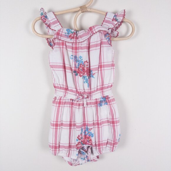 Ralph Lauren Cotton Plaid Floral One-Piece Dobby Romper Red White Baby Sz 6m - Picture 1 of 8